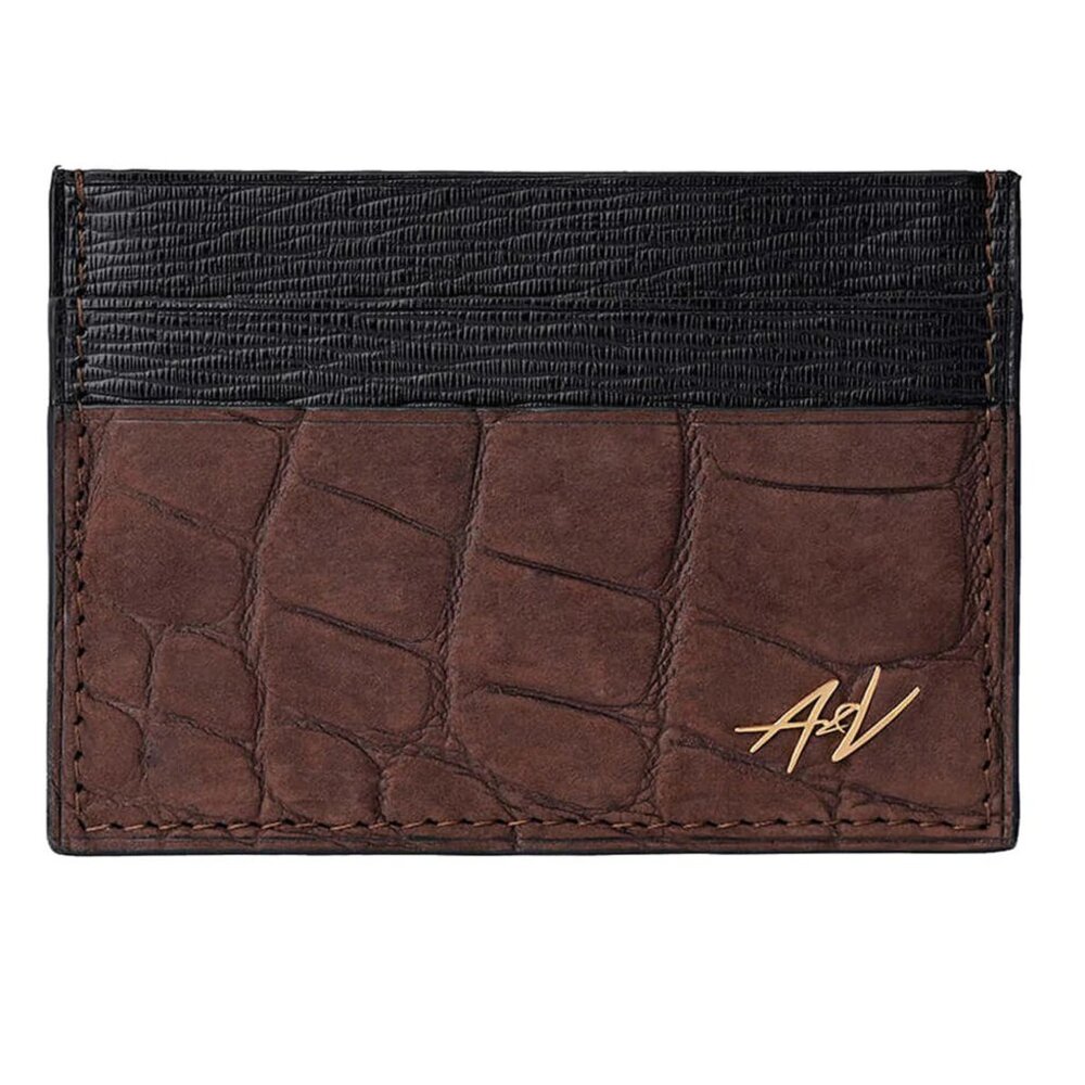 Elegant Alligator Leather Cardholder – Unisex Brown Mat Color